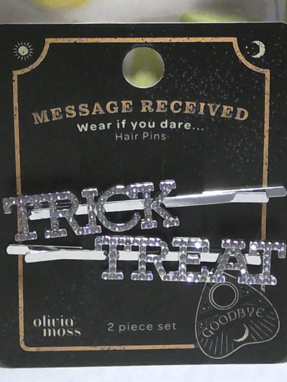 Olivia Moss “Message Received” Rhinestone Hair Pins – 2 Piece Set Silver NWT